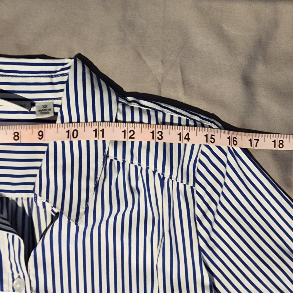 Joan Rivers Blue White Striped Tiered Shirt Dress Crochet Trim XS - Picture 5 of 7